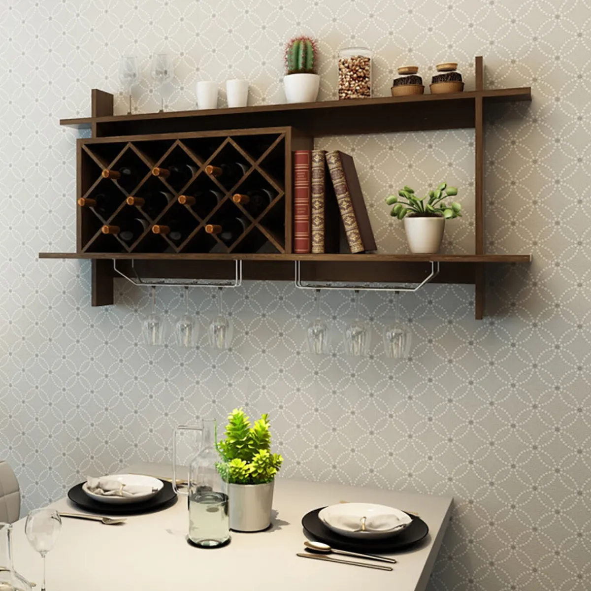 Sharper Image Wall Mount Wine Rack Organizer with Glass Holder