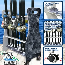 ReelSonar Inc Waterproof Rolling 16 Fishing Rod Rack