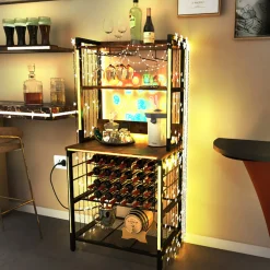 GoPlus (Costway) Wine Bar Cabinet with 4 Tier Storage Shelves and Glass Holders