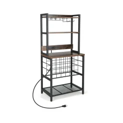 GoPlus (Costway) Wine Bar Cabinet with 4 Tier Storage Shelves and Glass Holders