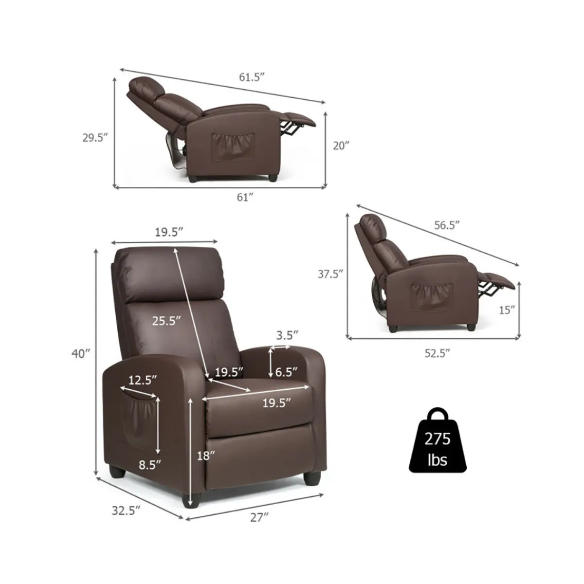 Sharper Image Wingback Massaging Recliner Chair