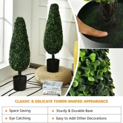 GoPlus (Costway) 3' Artificial Boxwood Tower Topiary Trees (Set of 2)