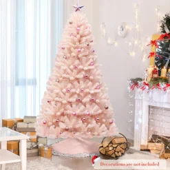 Village Lighting Company 6' Pink Pre-Lit Artificial Hinged Fur Christmas Tree
