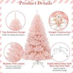 Village Lighting Company 6' Pink Pre-Lit Artificial Hinged Fur Christmas Tree