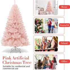 Village Lighting Company 6' Pink Pre-Lit Artificial Hinged Fur Christmas Tree