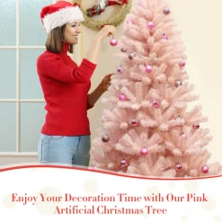 Village Lighting Company 6' Pink Pre-Lit Artificial Hinged Fur Christmas Tree