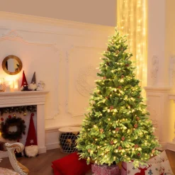 Village Lighting Company 7' Pre-Lit Artificial Christmas Tree with Pinecones