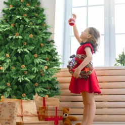 Village Lighting Company 7' Pre-Lit Artificial Christmas Tree with Pinecones