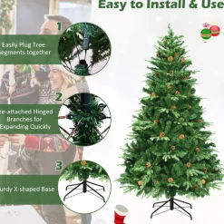 Village Lighting Company 7' Pre-Lit Artificial Christmas Tree with Pinecones