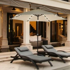 Sharper Image 9' Solar LED Lighted Patio Table Umbrella