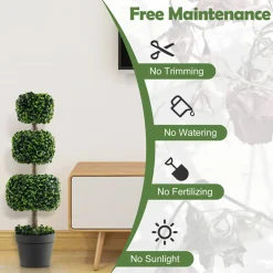 GoPlus (Costway) 35'' Artificial Boxwood Topiary Ball Tree with Cement Pot