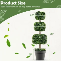 GoPlus (Costway) 35'' Artificial Boxwood Topiary Ball Tree with Cement Pot