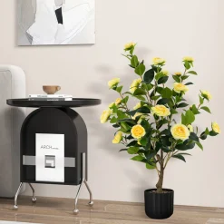 GoPlus (Costway) 38'' Artificial Camellia Flower Trees with Cement Pot (Set of 2)