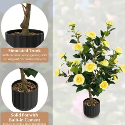 GoPlus (Costway) 38'' Artificial Camellia Flower Trees with Cement Pot (Set of 2)