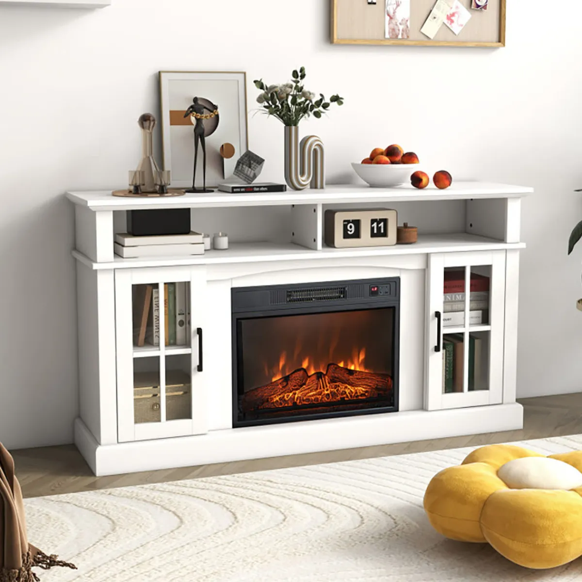 GoPlus (Costway) 58'' Fireplace TV Stand with Side Cabinets
