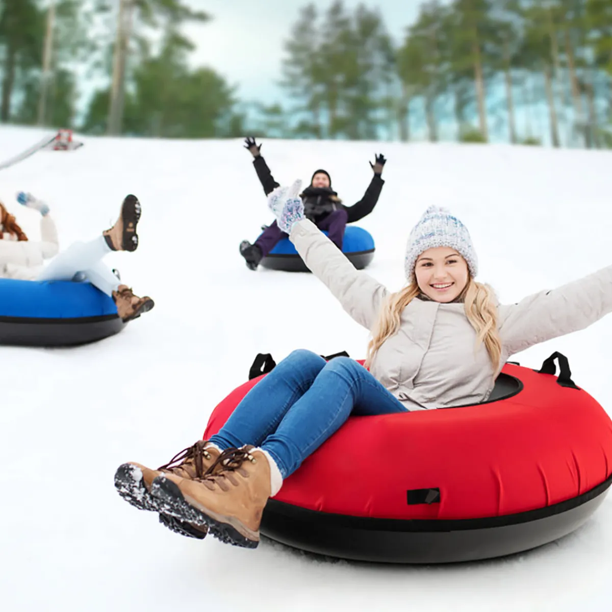 GoPlus (Costway) 40'' Heavy-Duty Inflatable Snow Sled with Tow Strap