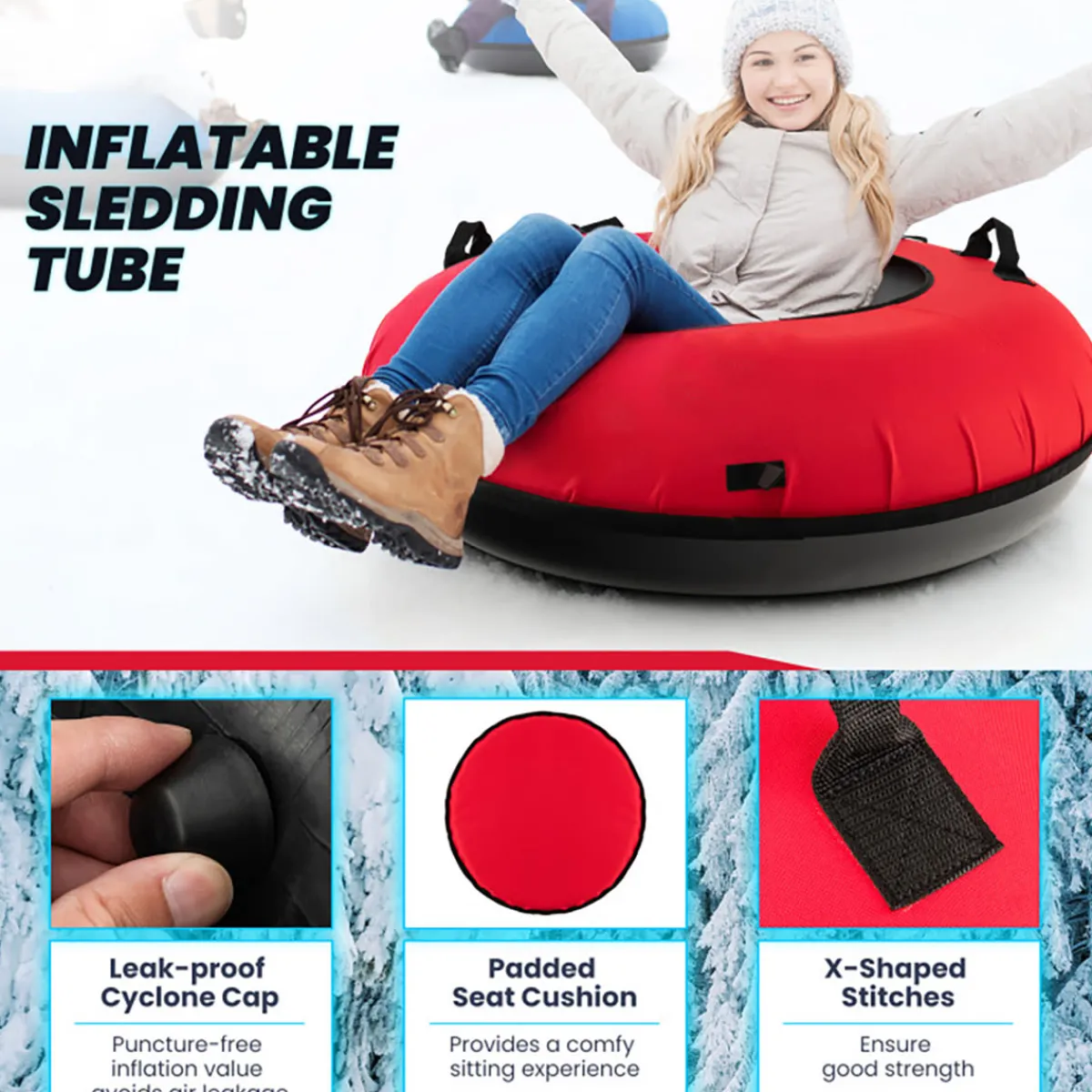GoPlus (Costway) 40'' Heavy-Duty Inflatable Snow Sled with Tow Strap