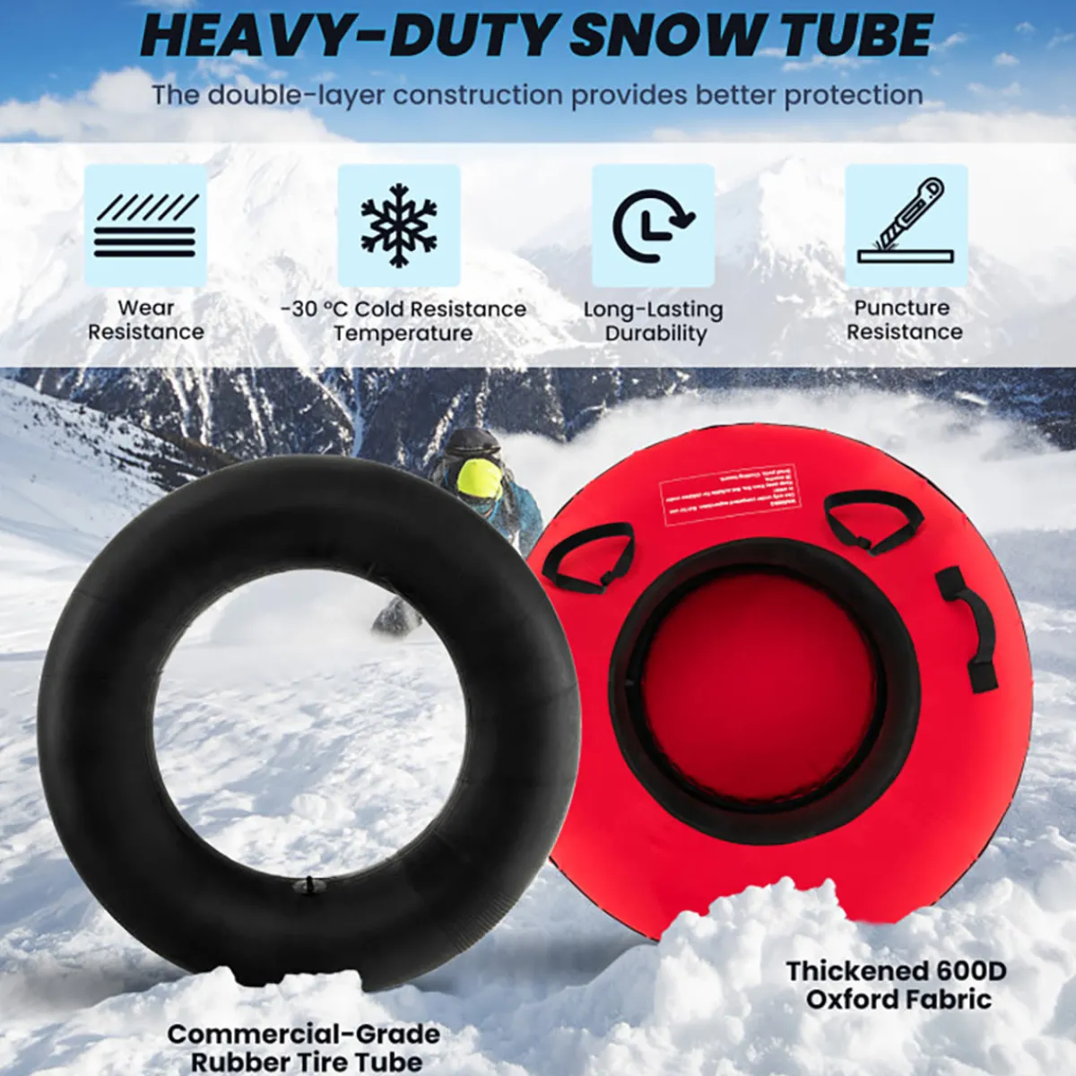 GoPlus (Costway) 40'' Heavy-Duty Inflatable Snow Sled with Tow Strap